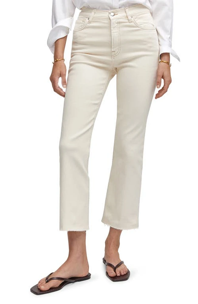 MANGO Raw Hem Crop Flare Jeans in Off White at Nordstrom, Size 4