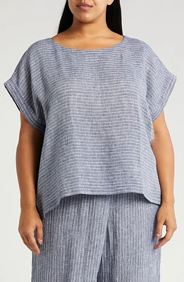 Eileen Fisher Stripe Organic Linen Top Ocean at Nordstrom,