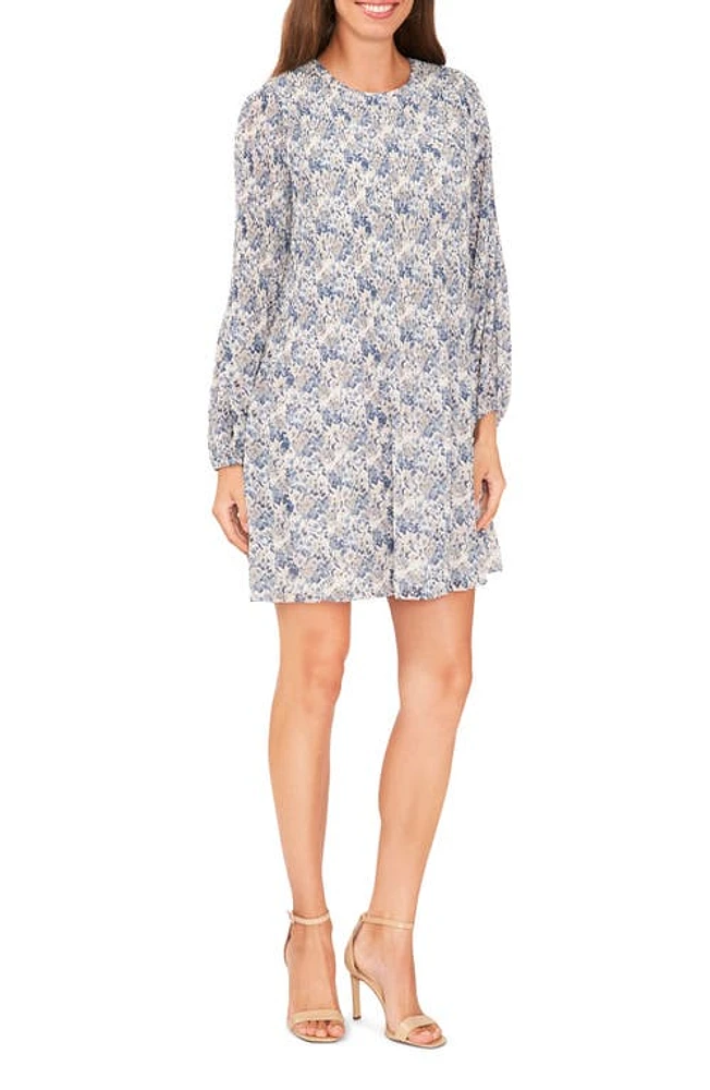 halogen(r) Plissé Long Sleeve Dress Shadow Blue at Nordstrom,