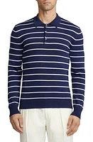 Ralph Lauren Purple Label Stripe Cotton Polo Sweater Spring Navy/Optic White at Nordstrom,