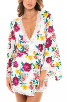 Oh La Cheri Lace Trim Floral Print Robe White at Nordstrom