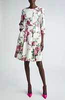 Carolina Herrera Floral Print Pleated Dress in White Multi at Nordstrom, Size 14