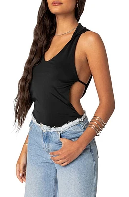 EDIKTED Hooded Open Back Bodysuit Black at Nordstrom,