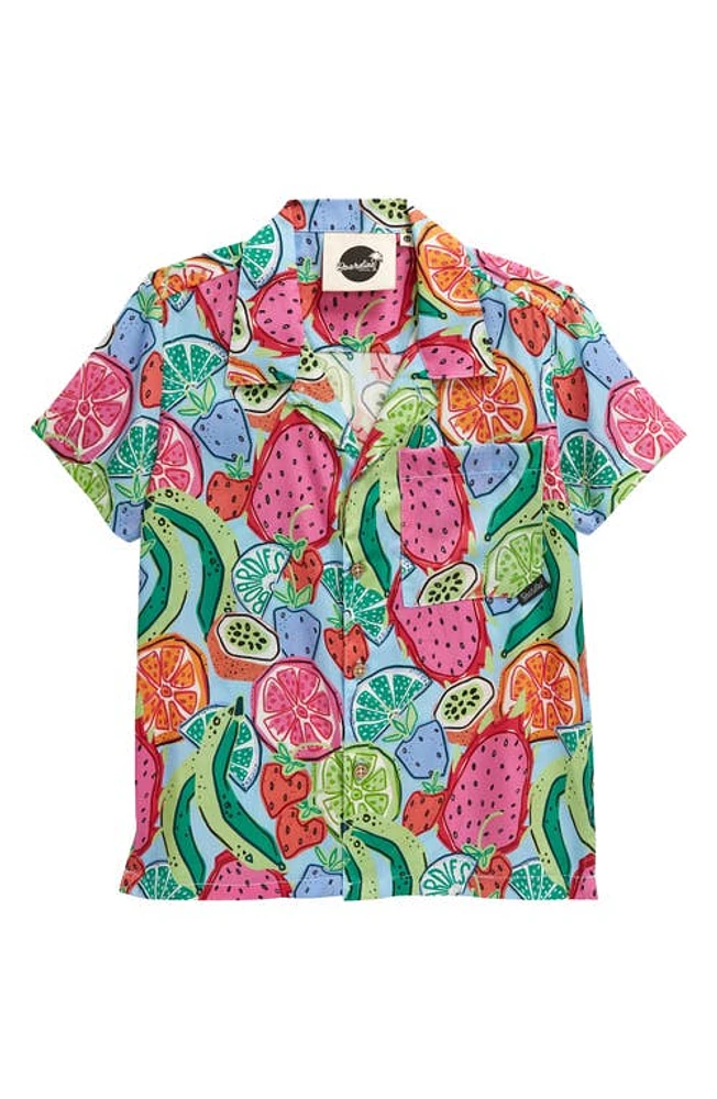 Boardies Kids' Ice & Slice Print Short Sleeve Button-Up Shirt Blue/Pink/Green at Nordstrom, Y