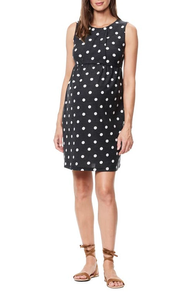 Maternal America Pleated Bodice Jersey Maternity Dress White Polka Dot at Nordstrom,