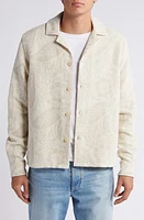 Les Deux Jaxon Floral Jacquard Long Sleeve Camp Shirt Ivory at Nordstrom,