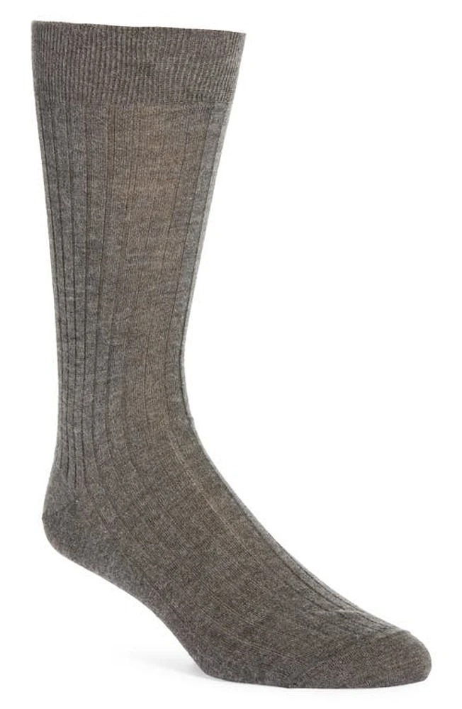 Canali Ribbed Cashmere & Silk Dress Socks in Grey at Nordstrom, Size Medium