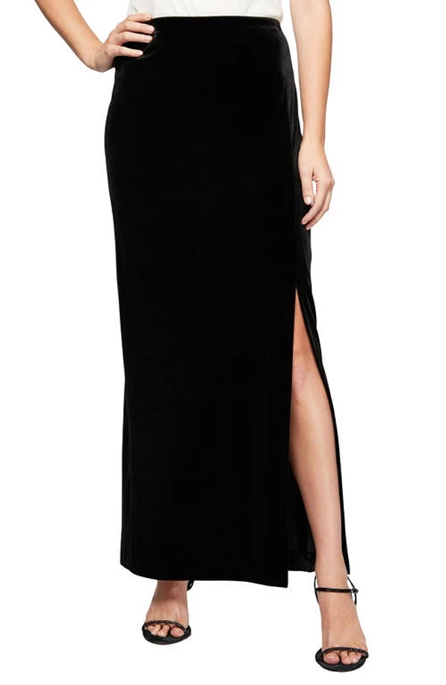 Alex Evenings Side Slit Velvet Maxi Skirt in Black at Nordstrom, Size X-Large