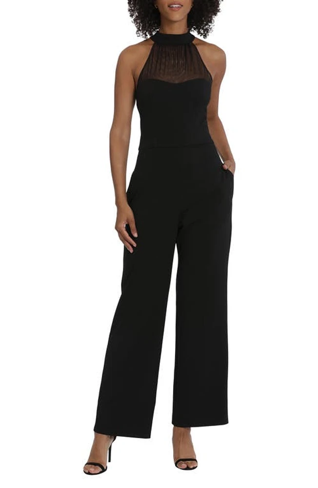 Maggy London Illusion Mesh Detail Sleeveless Jumpsuit Black at Nordstrom,