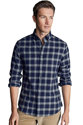 Charles Tyrwhitt Slim Fit Button-Down Collar Brushed Flannel Check Shirt French Blue at Nordstrom,