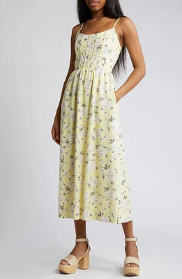 Charles Henry Floral Linen Blend Sundress Yellow at Nordstrom,