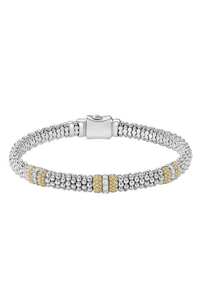 LAGOS Caviar Diamond Station Bracelet in Silver/Gold/Diamond at Nordstrom, Size 6.5