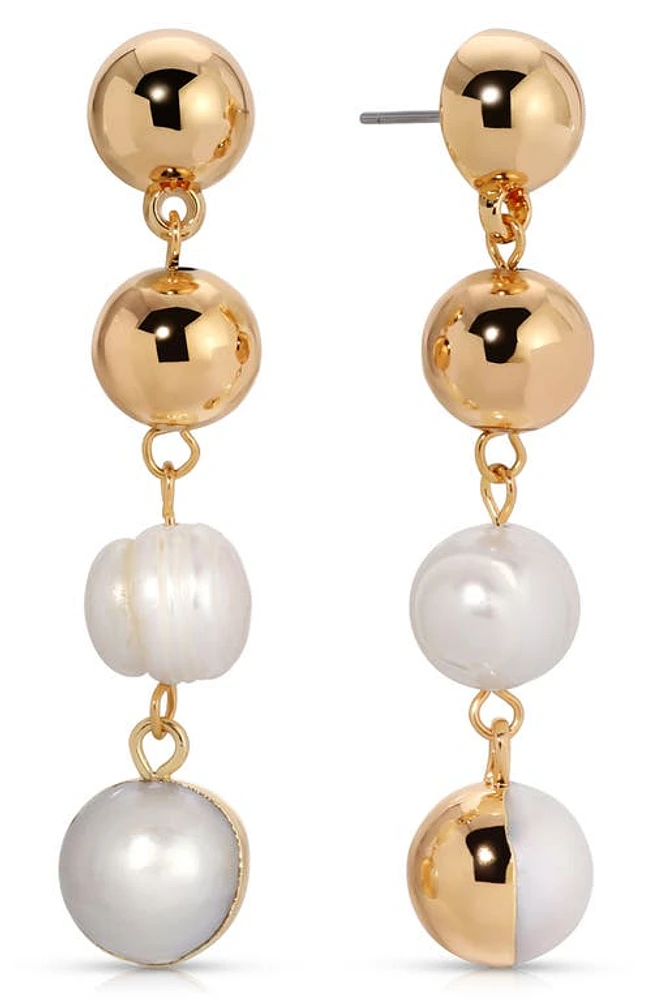 Ettika Cultured Freshwater Pearl Linear Drop Earrings in Gold at Nordstrom