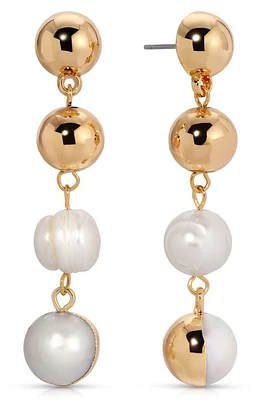 Ettika Cultured Freshwater Pearl Linear Drop Earrings in Gold at Nordstrom