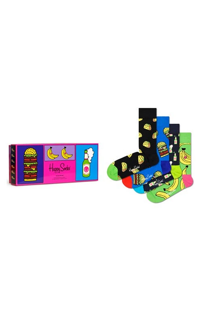 Happy Socks Assorted 4-Pack Yummy Yummy Crew Socks Gift Set in Black Multi at Nordstrom