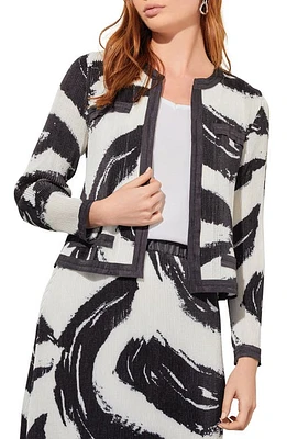 Ming Wang Abstract Print Plissé Jacket Black/White at Nordstrom,