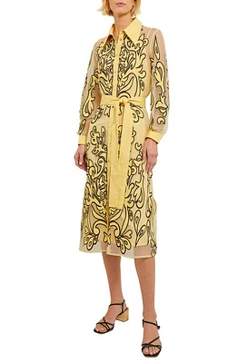 Misook Paisley Appliqué Long Sleeve Midi Shirtdress Pale Gold/black at Nordstrom,