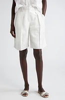 Brunello Cucinelli Pleated Cotton & Linen Bermuda Shorts in C455 Chalk at Nordstrom, Size 6 Us