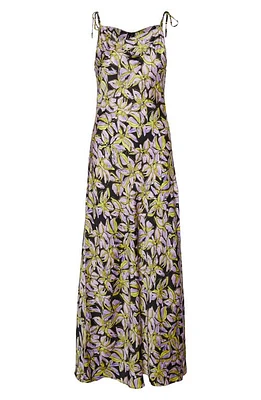 VERO MODA Kyra Floral Tie Strap Maxi Dress Black Aop Purple Pai at Nordstrom,