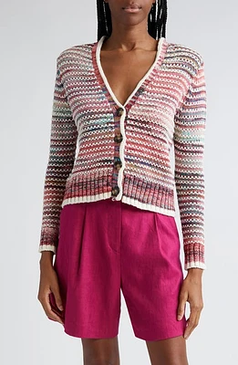 Veronica Beard Ansonia Stripe Cotton Cardigan in Pink Multi at Nordstrom, Size X-Large