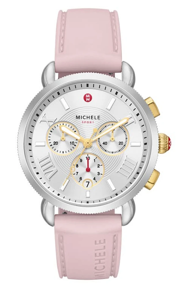 MICHELE Sporty Sport Sail Chronograph Watch Head With Silicone Strap, 38mm in Pink at Nordstrom