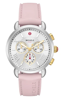 MICHELE Sporty Sport Sail Chronograph Watch Head With Silicone Strap, 38mm in Pink at Nordstrom