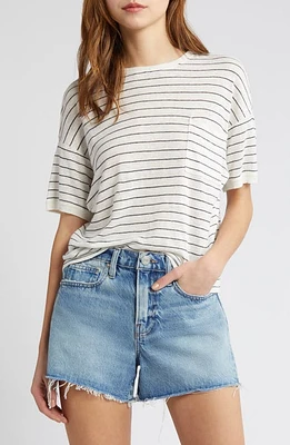 FRAME Stripe Organic Linen Pocket T-Shirt Ivory/Navy at Nordstrom,