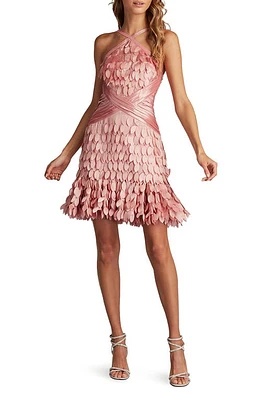 SHO by Tadashi Shoji Satin Paillette Halter Neck Cocktail Dress Peach Puff at Nordstrom,