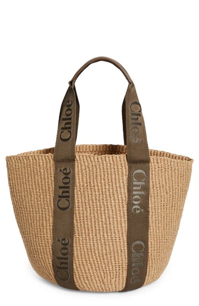 Chloé Large Woody Straw Basket Tote in Dark Nut/Beige at Nordstrom