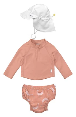 Green Sprouts Long Sleeve Two-Piece Rashguard Swimsuit & Sun Hat Set in Coral Dino at Nordstrom