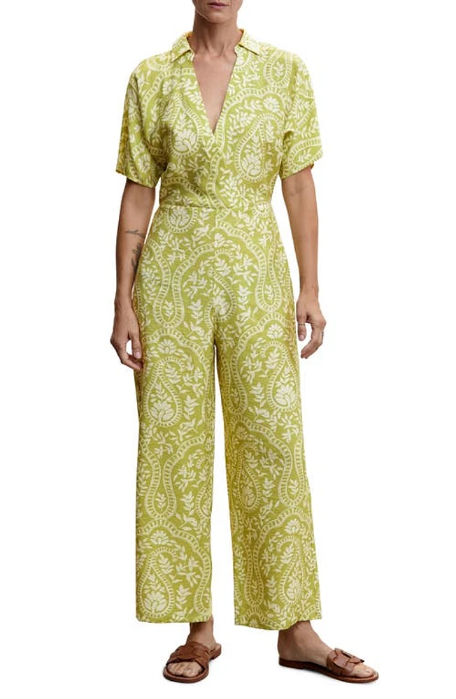 MANGO Paisley Floral Print Jumpsuit Pastel Green at Nordstrom,