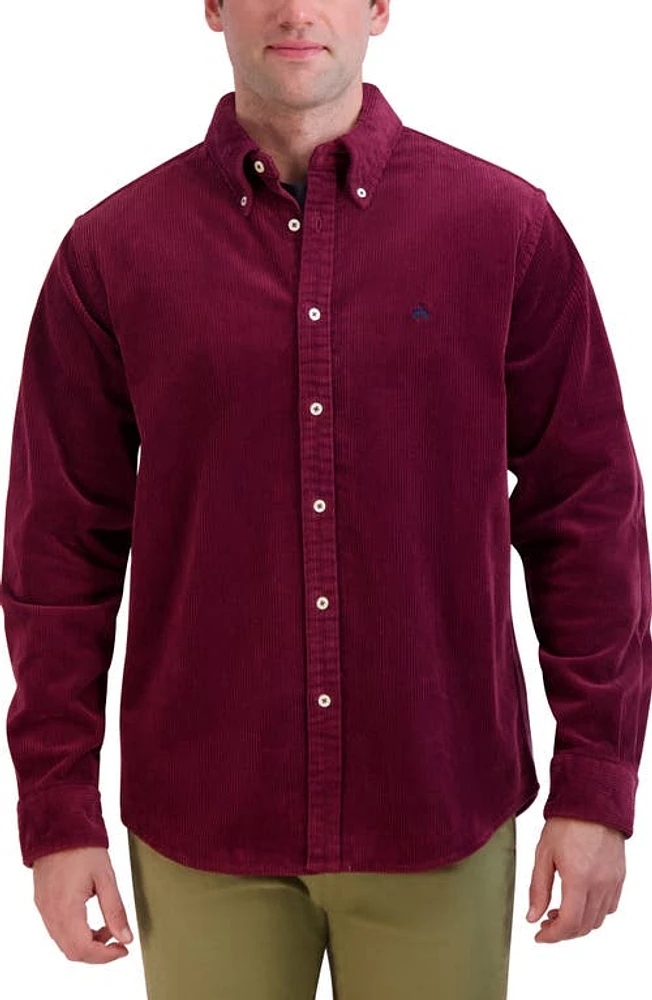 Brooks Brothers Solid Stretch Corduroy Button-Down Shirt Zinfandel at Nordstrom,