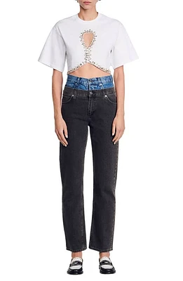 sandro Soul Cutout Crop T-Shirt in White at Nordstrom, Size 0