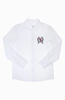 Dolce & Gabbana Kids' Crest Logo Embroidered Button-Up Shirt Optical White at Nordstrom,