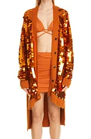 MONSE Sequin Longline High-Low Merino Wool Cardigan in Rust at Nordstrom, Size Small