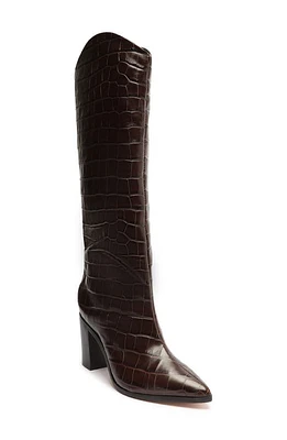 Schutz Maryana Pointed Toe Block Heel Knee High Boot Dark Chocolate Croco at Nordstrom,