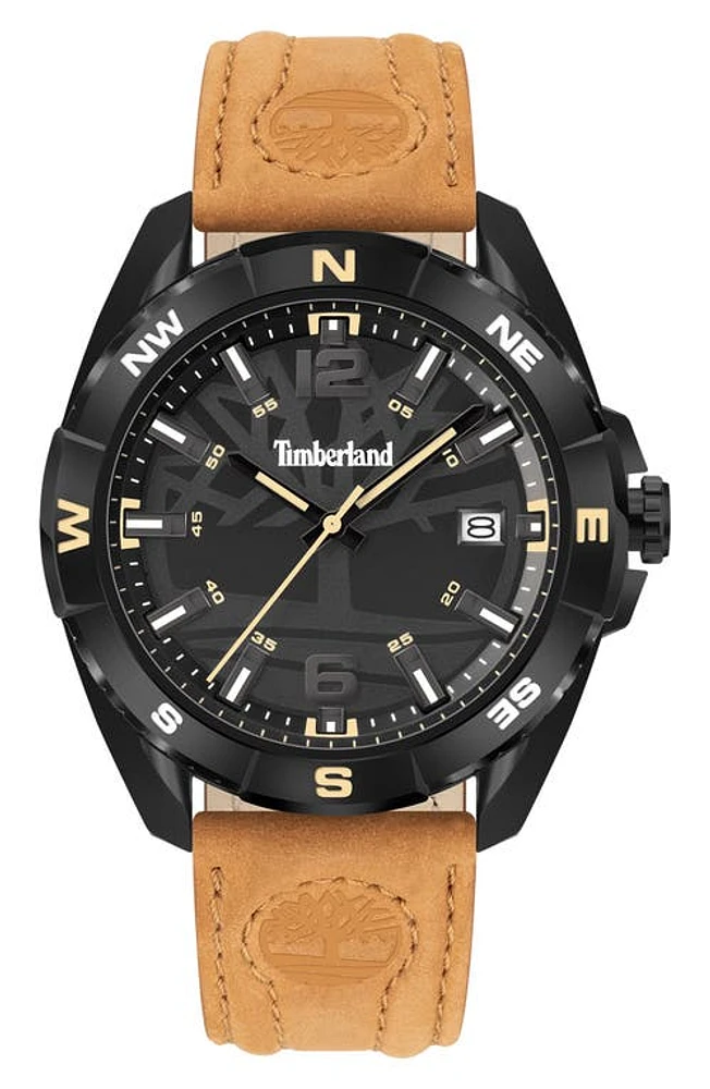 Timberland Millinocket Leather Strap Watch, 45mm in Wheat at Nordstrom