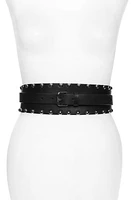 AllSaints Double Wrap Studded Edge Leather Belt Black/Shiny Nickel at Nordstrom,