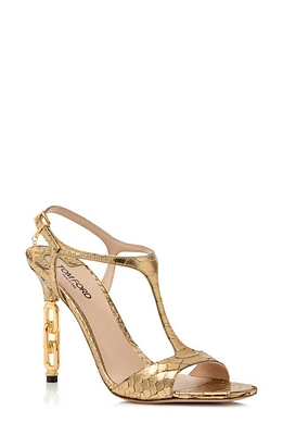 TOM FORD Galaxy Python Embossed T-Strap Sandal Dark Gold at Nordstrom,