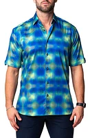 Maceoo Galileo Fuzzy Regular Fit Short Sleeve Button-Up Shirt Blue at Nordstrom,