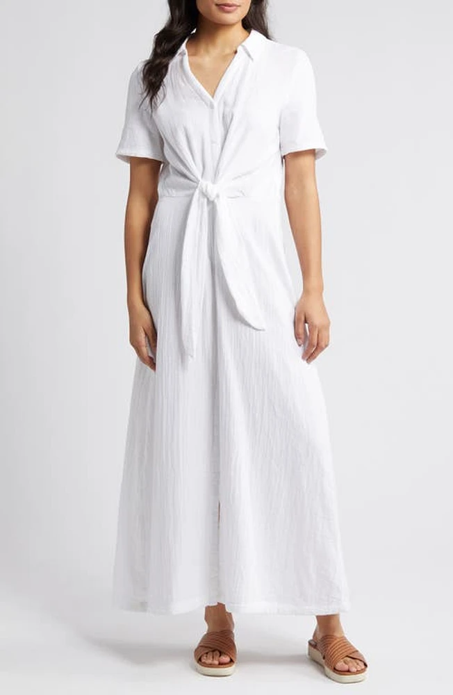 caslon(r) Vacation Tie Front Gauze Shirtdress at Nordstrom,