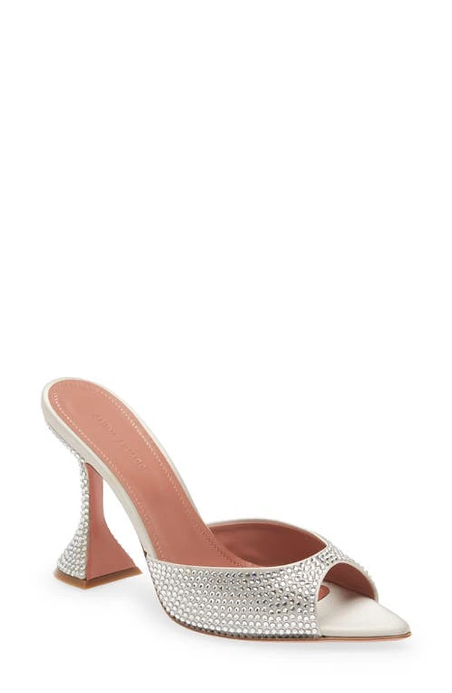 Amina Muaddi Caroline Crystal Embellished Pointed Toe Sandal Satin Light Grey + White at Nordstrom,