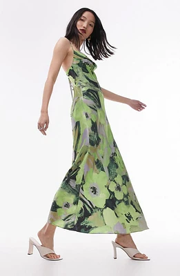 Topshop Print Cowl Neck Open Back Midi Slipdress Light Green at Nordstrom, Us