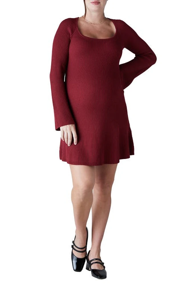 Ingrid & Isabel Rib Long Sleeve Maternity Sweater Minidress Cabernet at Nordstrom,