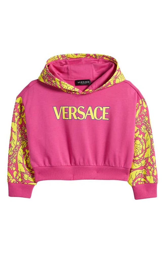 Versace Kids' Barocco Print Logo Graphic Hoodie in 2Pa50 Fuxia Giallo at Nordstrom, Size 8Y