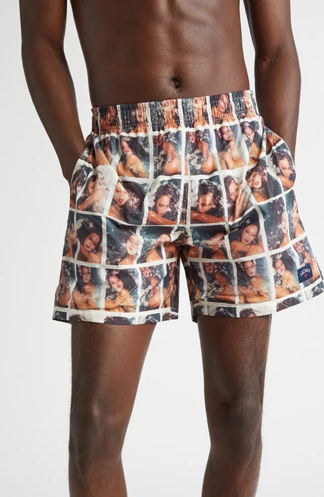 Noah x Antonio Lopez Print Swim Trunks Teal Multi at Nordstrom,