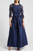 Pisarro Nights 3D Floral Beaded Taffeta Dress Navy at Nordstrom,