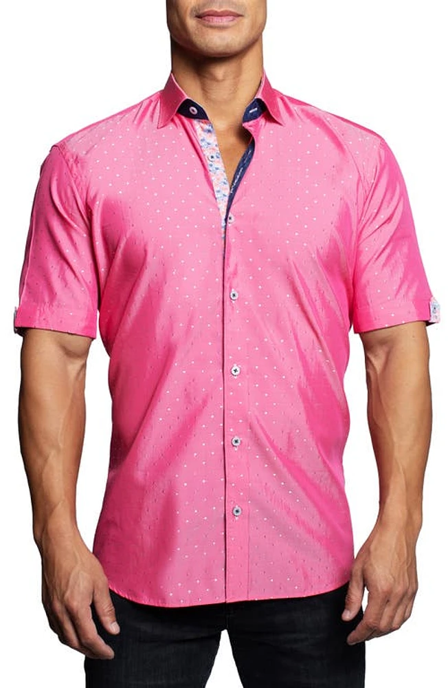 Maceoo Galileo Silverdot Pink Short Sleeve Button-Up Shirt at Nordstrom,