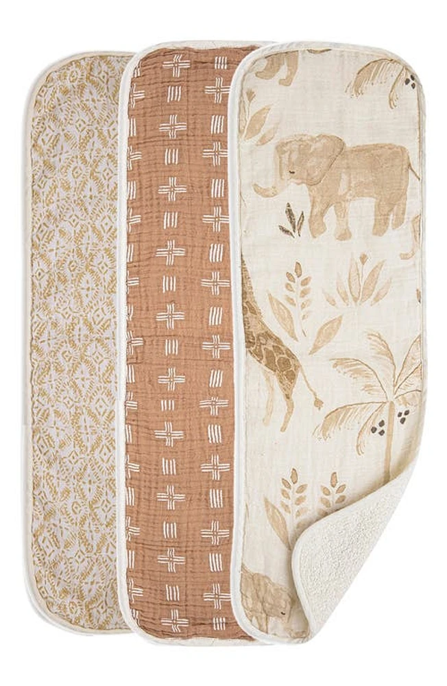 CRANE BABY 3-Pack Cotton Baby Burp Cloth Set in Tan/Multi at Nordstrom