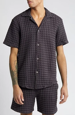 OAS Waffle Knit Camp Shirt Nearly Black at Nordstrom,